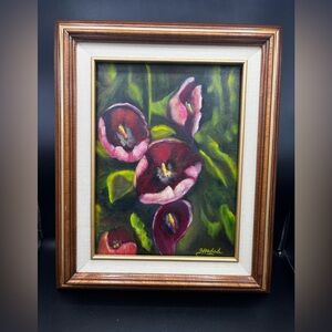 Floral Oil Painting in Wooden Frame